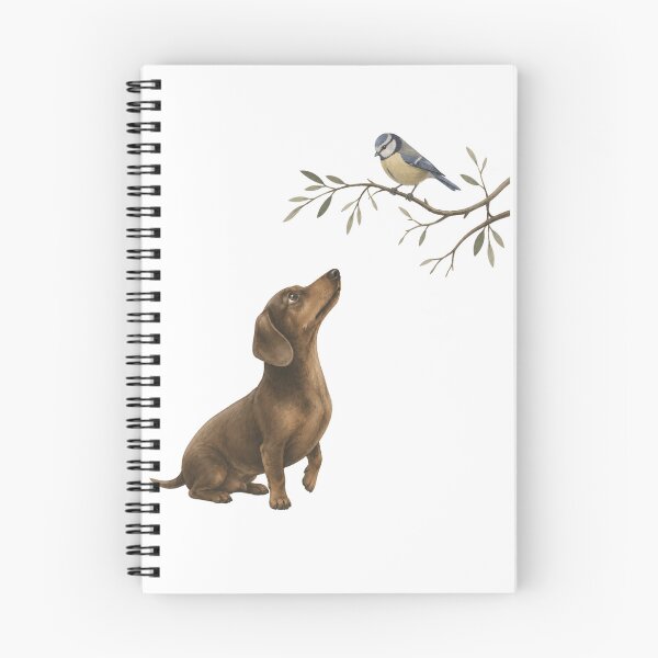 Artikelvorschau, Süßer Dackel schaut Vogel Natur Aquarell Design entworfen und verkauft von TrendPrintsforyou.