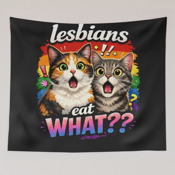 Item preview, Surprised Lesbian Cats Lesbians eat WHAT?? Gay Pride Funny Meme designed and sold by Owcomm.