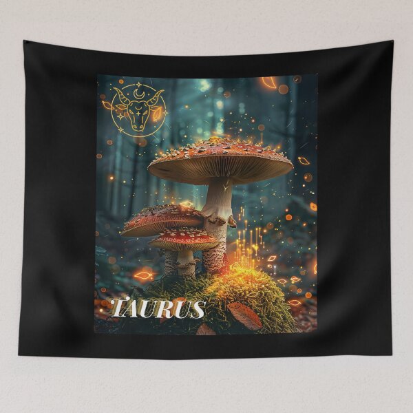 Item preview, Taurus Zodiac Mushroom – Celestial Fungi Astrological Art designed and sold by ZubekStudio.