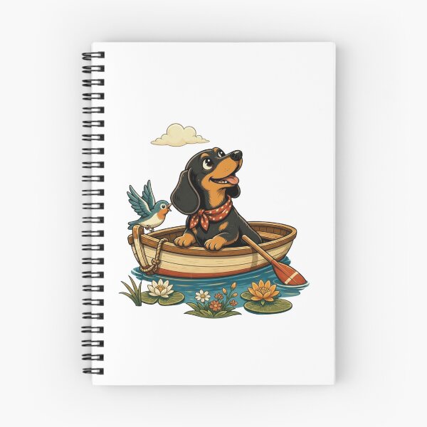 Item preview, Cute dachshund in a boat with a bird and lake motif designed and sold by TrendPrintsforyou.