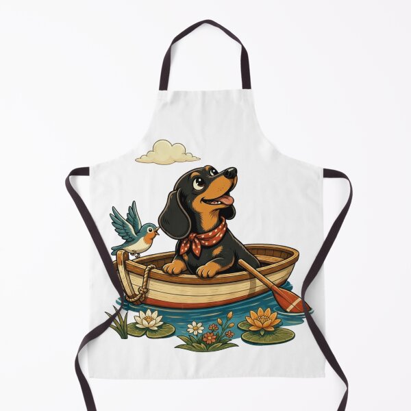 Item preview, Cute dachshund in a boat with a bird and lake motif designed and sold by TrendPrintsforyou.