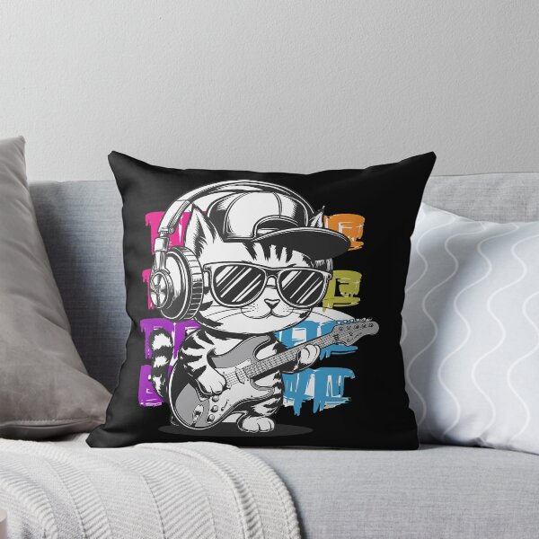 Item preview, Hip Hop Cat with Headphones Electric Guitar Rock designed and sold by michealhunt1.