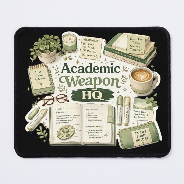 Item preview, Academic Weapon HQ – Aesthetic Study Desk Flat Lay Art | Studygram Student Gift designed and sold by irfanshikh.
