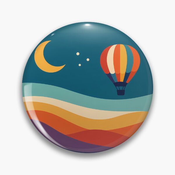 Item preview, Globo aerostático iluminado por la luna sobre colinas onduladas designed and sold by InkSmithery.