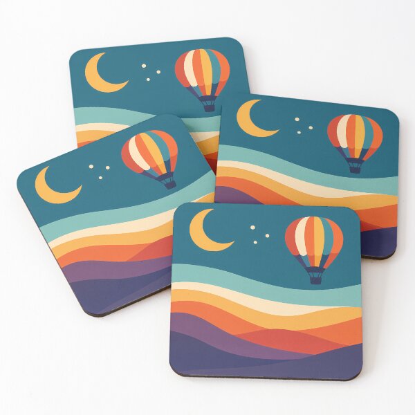 Item preview, Moonlit Hot Air Balloon over Wavy Hills designed and sold by InkSmithery.