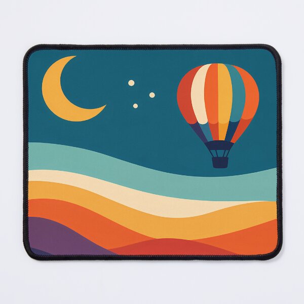 Item preview, Moonlit Hot Air Balloon over Wavy Hills designed and sold by InkSmithery.