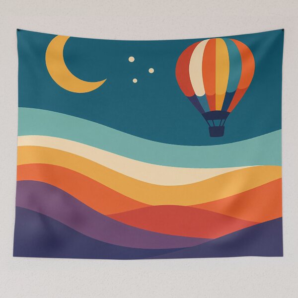 Item preview, Moonlit Hot Air Balloon over Wavy Hills designed and sold by InkSmithery.