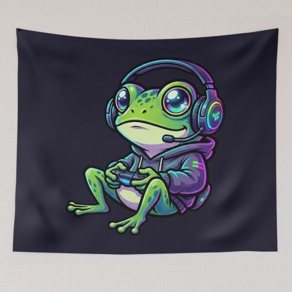 Item preview, Gaming Frog with Headset designed and sold by ChaosNest.
