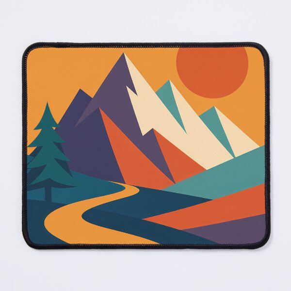 Item preview, Geometric Mountain Peaks with Sun and Winding River designed and sold by InkSmithery.