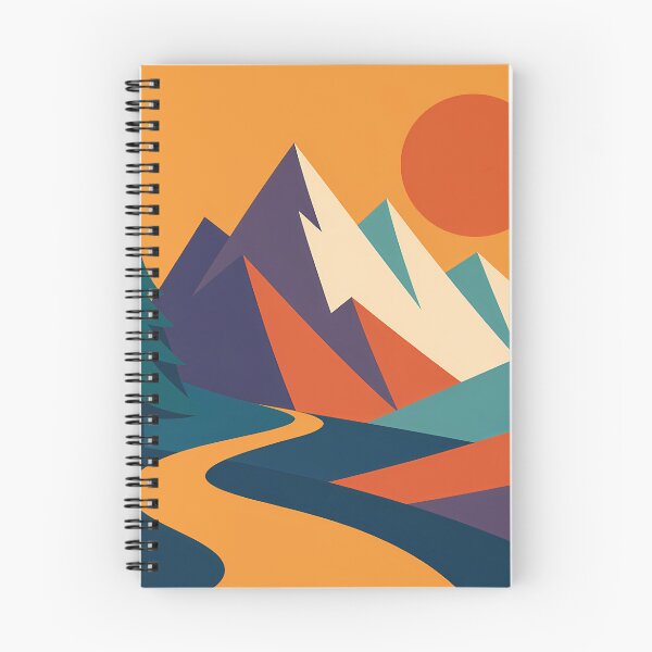 Item preview, Geometric Mountain Peaks with Sun and Winding River designed and sold by InkSmithery.