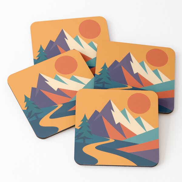 Item preview, Geometric Mountain Peaks with Sun and Winding River designed and sold by InkSmithery.