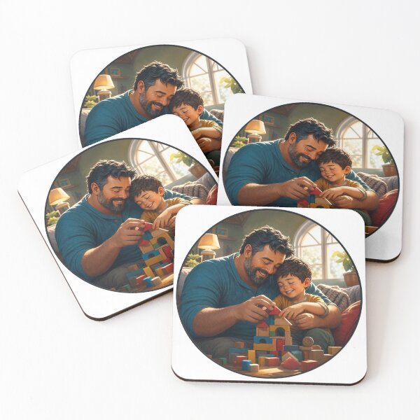 Item preview, Father and Son Playing Blocks Cosy Family Art designed and sold by InkNovaLab.