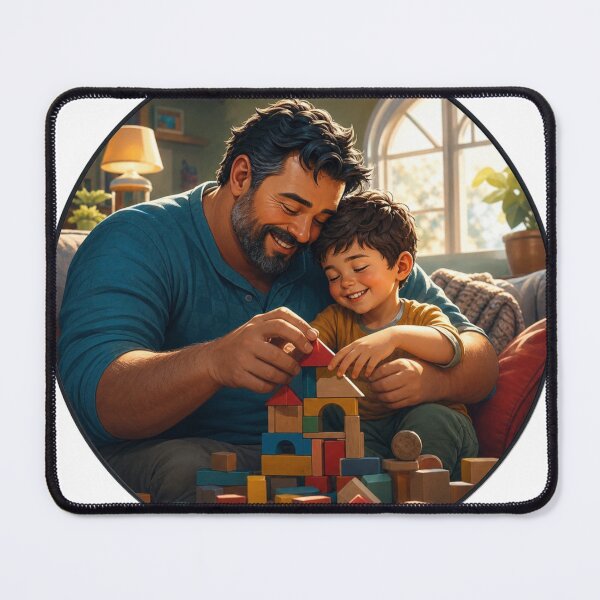 Item preview, Father and Son Playing Blocks Cosy Family Art designed and sold by InkNovaLab.