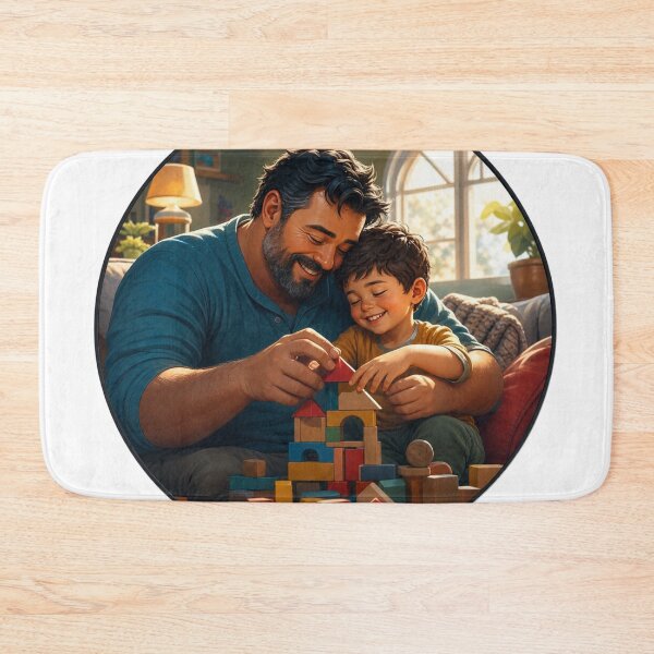 Item preview, Father and Son Playing Blocks Cosy Family Art designed and sold by InkNovaLab.