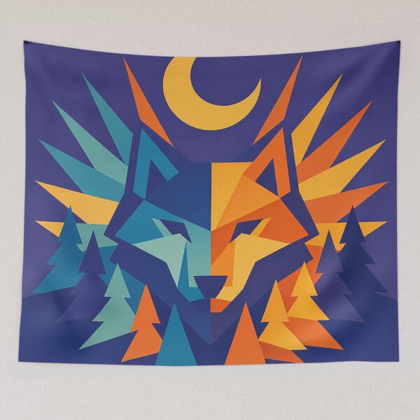 Item preview, Geometric Wolf Totem with Moonlit Forest designed and sold by InkSmithery.