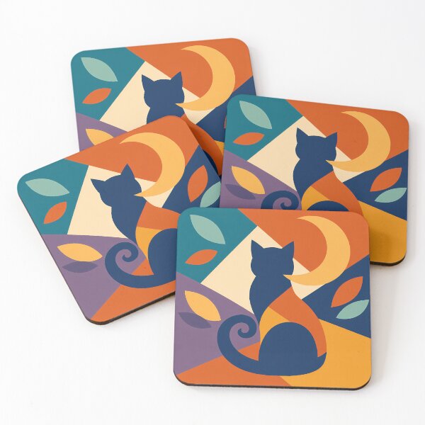 Item preview, Colour Block Night Cat with Crescent Moon designed and sold by InkSmithery.