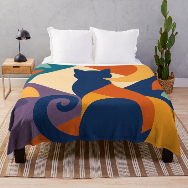 Item preview, Colour Block Night Cat with Crescent Moon designed and sold by InkSmithery.
