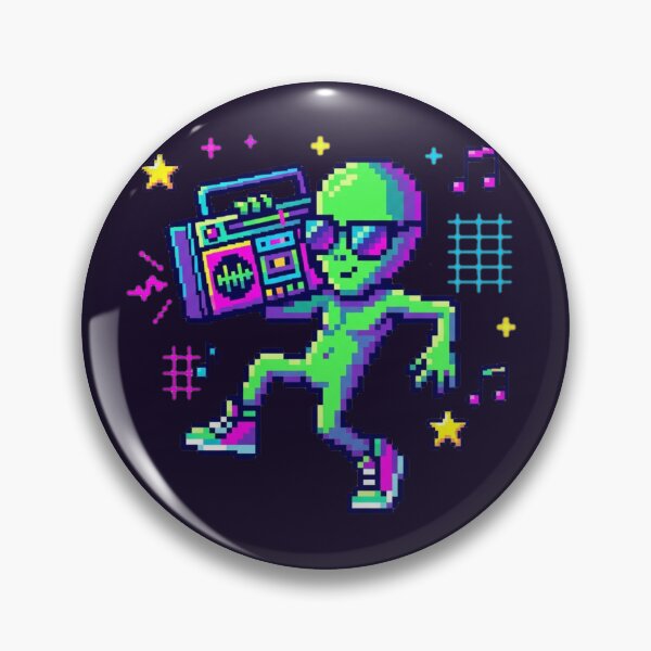 Item preview, Retro Neon Alien with Boombox – Pixel Art Dance Vibes designed and sold by ChaosNest.
