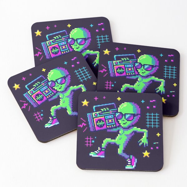Item preview, Retro Neon Alien with Boombox – Pixel Art Dance Vibes designed and sold by ChaosNest.