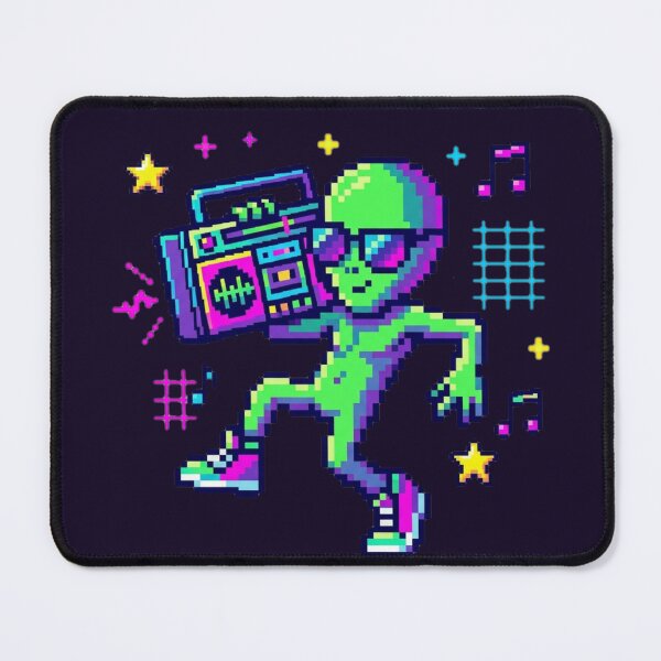 Item preview, Retro Neon Alien with Boombox – Pixel Art Dance Vibes designed and sold by ChaosNest.