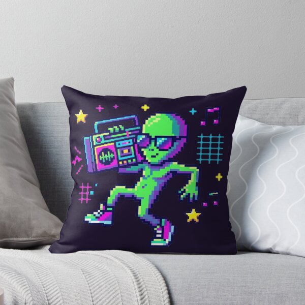 Item preview, Retro Neon Alien with Boombox – Pixel Art Dance Vibes designed and sold by ChaosNest.