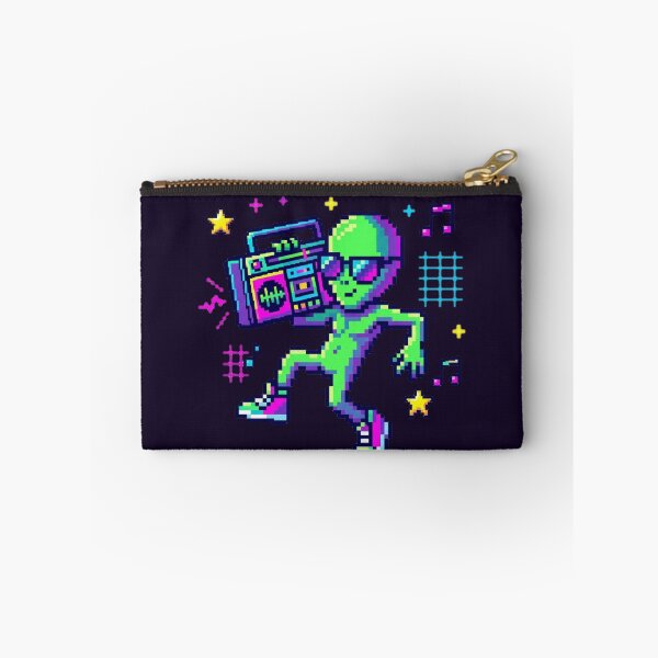 Item preview, Retro Neon Alien with Boombox – Pixel Art Dance Vibes designed and sold by ChaosNest.