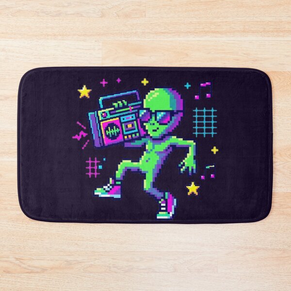Item preview, Retro Neon Alien with Boombox – Pixel Art Dance Vibes designed and sold by ChaosNest.