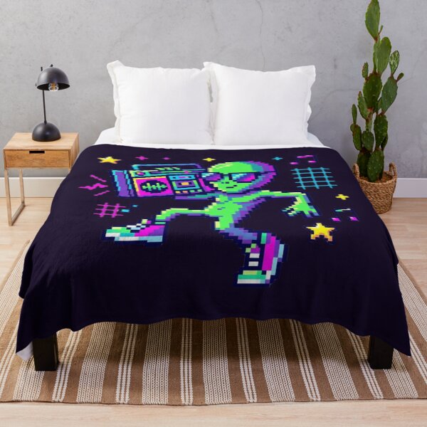Item preview, Retro Neon Alien with Boombox – Pixel Art Dance Vibes designed and sold by ChaosNest.