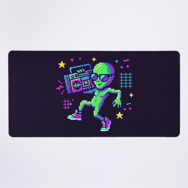 Item preview, Retro Neon Alien with Boombox – Pixel Art Dance Vibes designed and sold by ChaosNest.