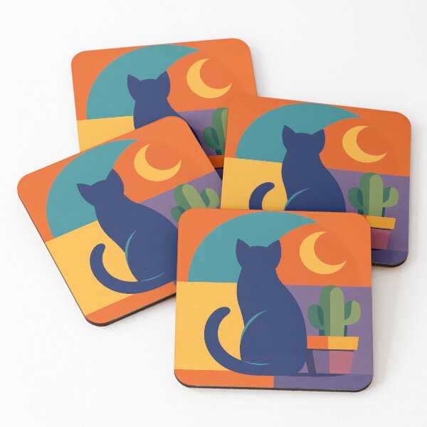 Item preview, Navy Cat with Cactus and Crescent Moon designed and sold by InkSmithery.