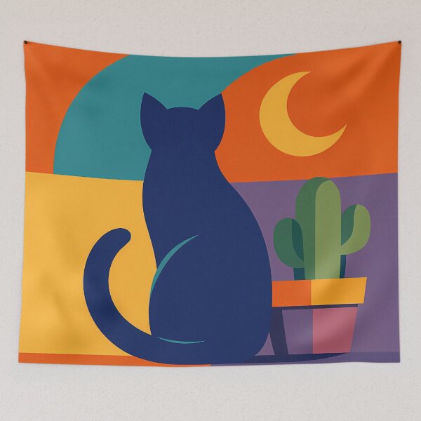 Item preview, Navy Cat with Cactus and Crescent Moon designed and sold by InkSmithery.