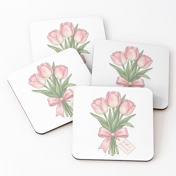 Item preview, pink tulip bouquet baby pink bow spring designed and sold by Byte-shirt.