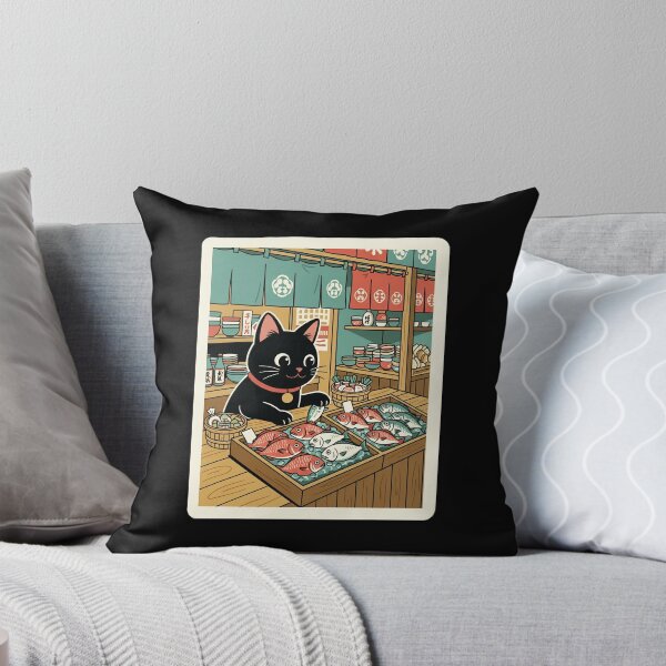 Item preview, Black Cat Fish Market Japanese Style Illustration designed and sold by JordynLadukeg65.