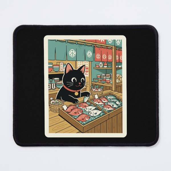 Item preview, Black Cat Fish Market Japanese Style Illustration designed and sold by JordynLadukeg65.