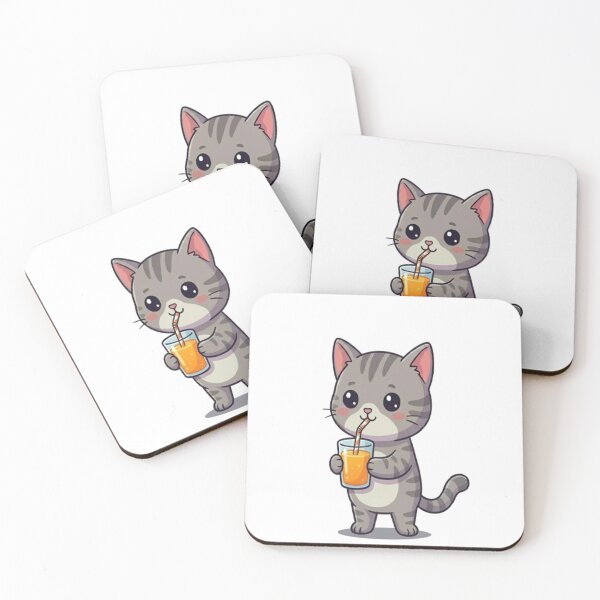 Item preview, Cute Grey Cat Drinking Juice designed and sold by Ella_Sketch.