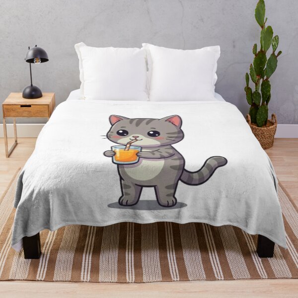 Item preview, Cute Grey Cat Drinking Juice designed and sold by Ella_Sketch.
