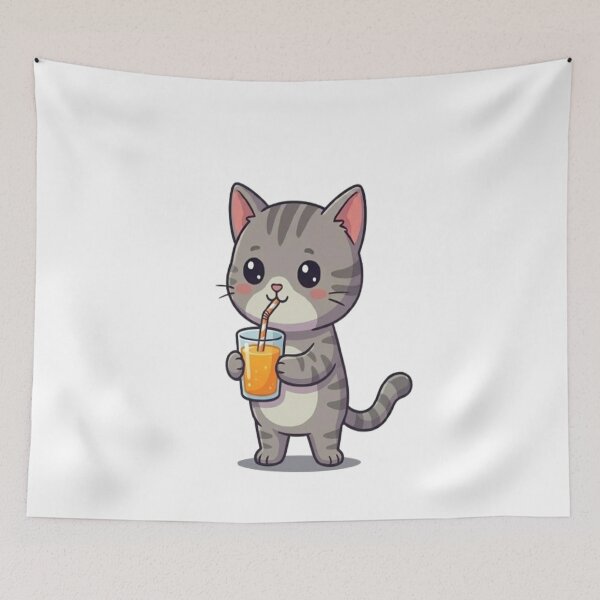 Item preview, Cute Grey Cat Drinking Juice designed and sold by Ella_Sketch.
