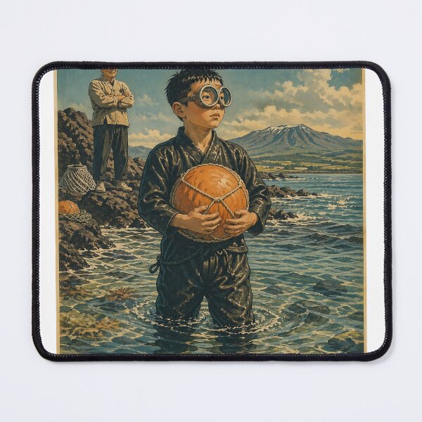 Item preview, KOREA HAENAM - Young Boy Learning First Dive Elder Watching Jeju Island Retro Vintage Poster designed and sold by KOREA-HAENAM.