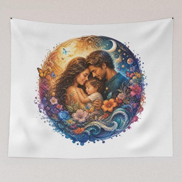 Item preview, Cosmic Family Moon Ocean Floral Art designed and sold by InkNovaLab.