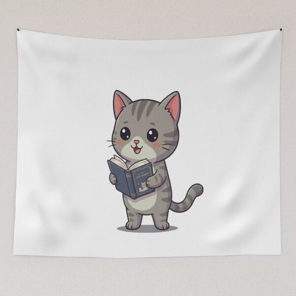 Item preview, Cute Grey Cat Reading Book designed and sold by Ella_Sketch.