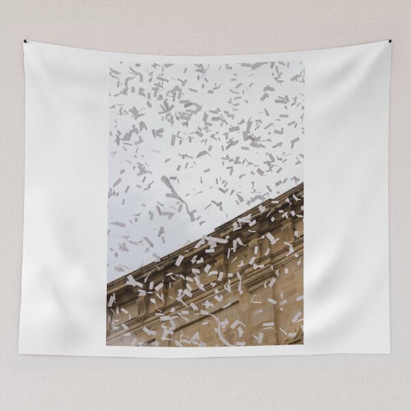 Item preview, White Confetti Shower Over Historic Stone Building  designed and sold by Nmallia.