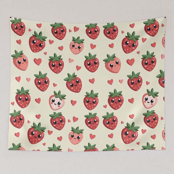 Item preview, Smiling Strawberry Cuties on Cream Cute Decor designed and sold by mittie101.
