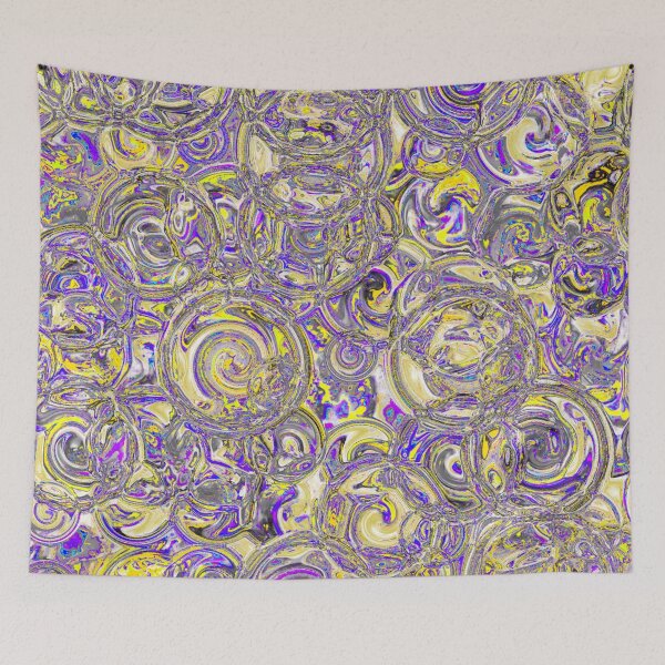 Aperçu de l'œuvre Cercles fractals d'hortensias violets et jaunes créée et vendue par SXW Designs.