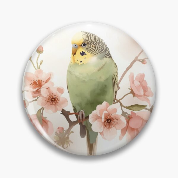 Item preview, Watercolor Budgerigar on Flowering Branch Fine Art designed and sold by Pink-Blossoms.