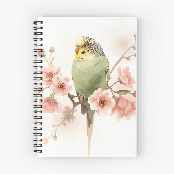 Item preview, Watercolor Budgerigar on Flowering Branch Fine Art designed and sold by Pink-Blossoms.