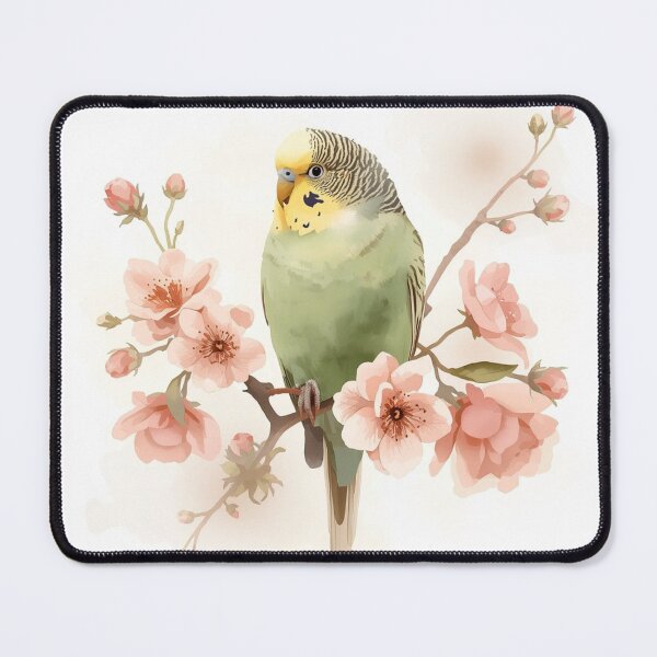 Item preview, Watercolor Budgerigar on Flowering Branch Fine Art designed and sold by Pink-Blossoms.