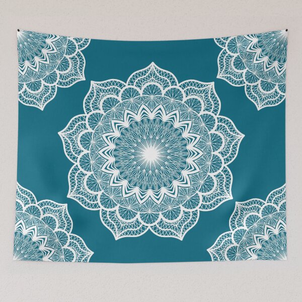 Item preview, White Mandala on blue designed and sold by CreaTwinkles.