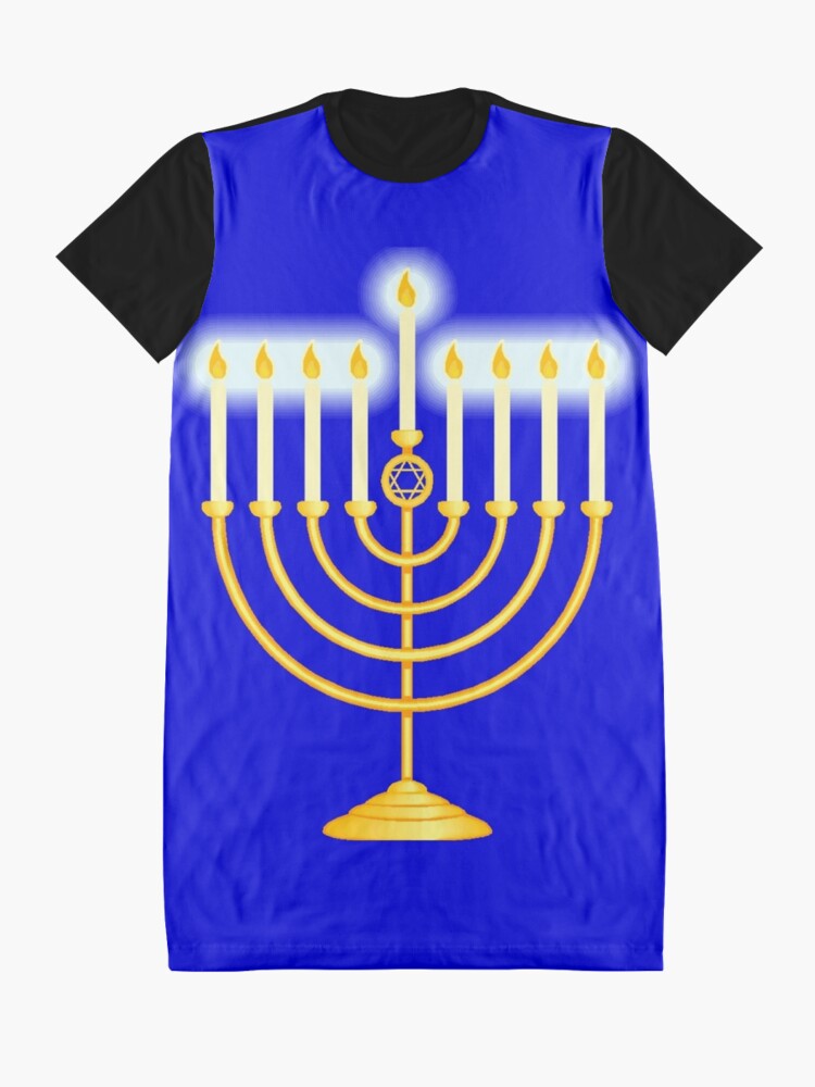 Alternate view of #Hanukkah #menorah, #chanukiah, #hanukkiah, #מנורת חנוכה, #menorat, #ḥanukkah,  #menorot, #Hebrew Graphic T-Shirt Dress