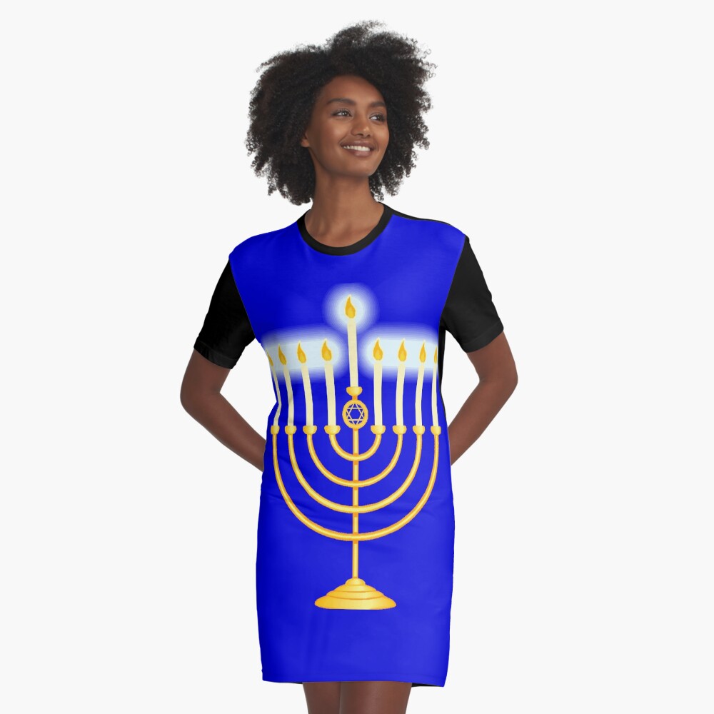 #Hanukkah #menorah, #chanukiah, #hanukkiah, #מנורת חנוכה, #menorat, #ḥanukkah, #menorot, #Hebrew Graphic T-Shirt Dress