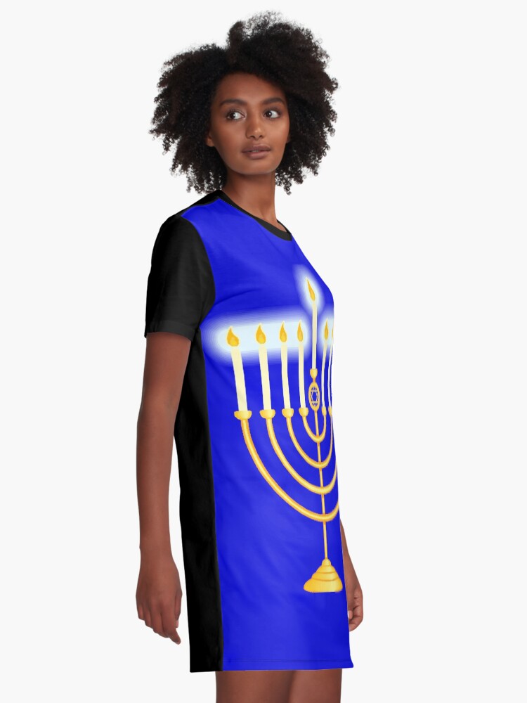 Alternate view of #Hanukkah #menorah, #chanukiah, #hanukkiah, #מנורת חנוכה, #menorat, #ḥanukkah, #menorot, #Hebrew Graphic T-Shirt Dress